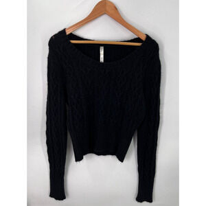 Lilu Wool Rabbit Hair Blend Cable Knit Pullover Sweater Black Women's XL